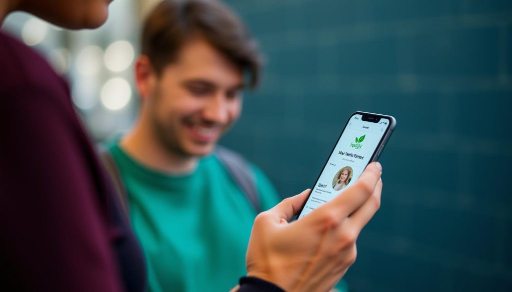 Generate an image of a person using HabitTube on their smartphone, with a friendly and approachable interface. Generate an image of a person using HabitTube on their smartphone, with a friendly and approachable interface.