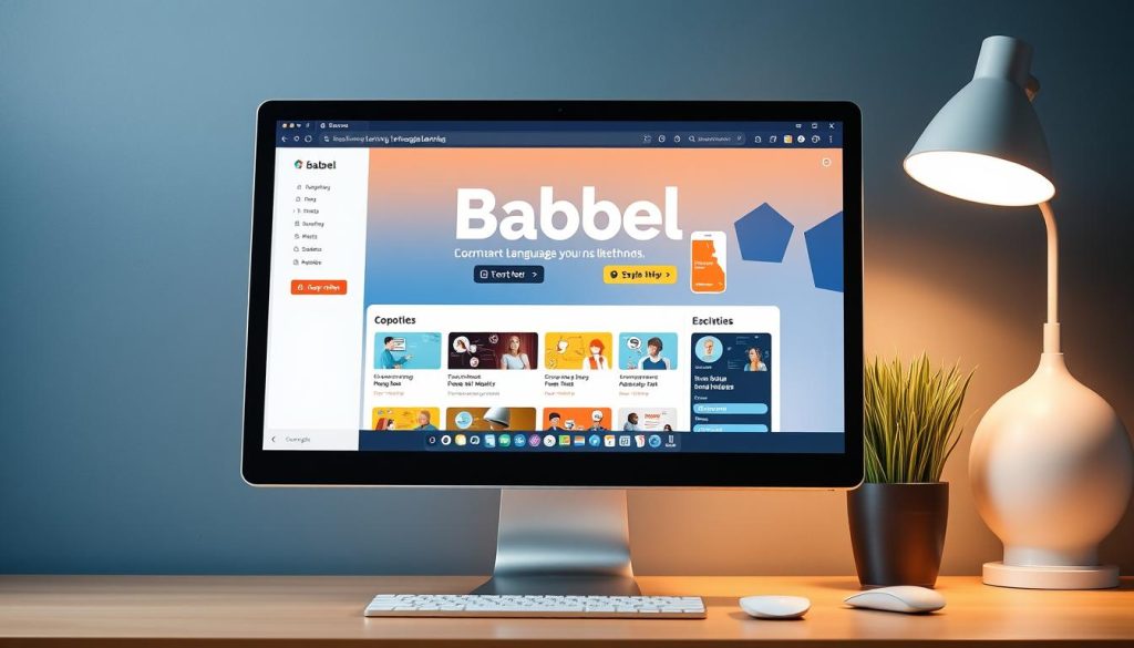 Generate an image of the Babbel platform on a desktop screen. Generate an image of the Babbel platform on a desktop screen.
