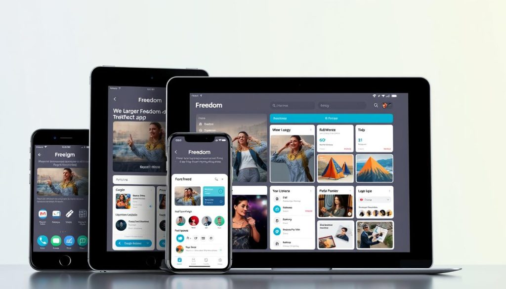 Generate an image of the Freedom app interface on multiple devices. Generate an image of the Freedom app interface on multiple devices.