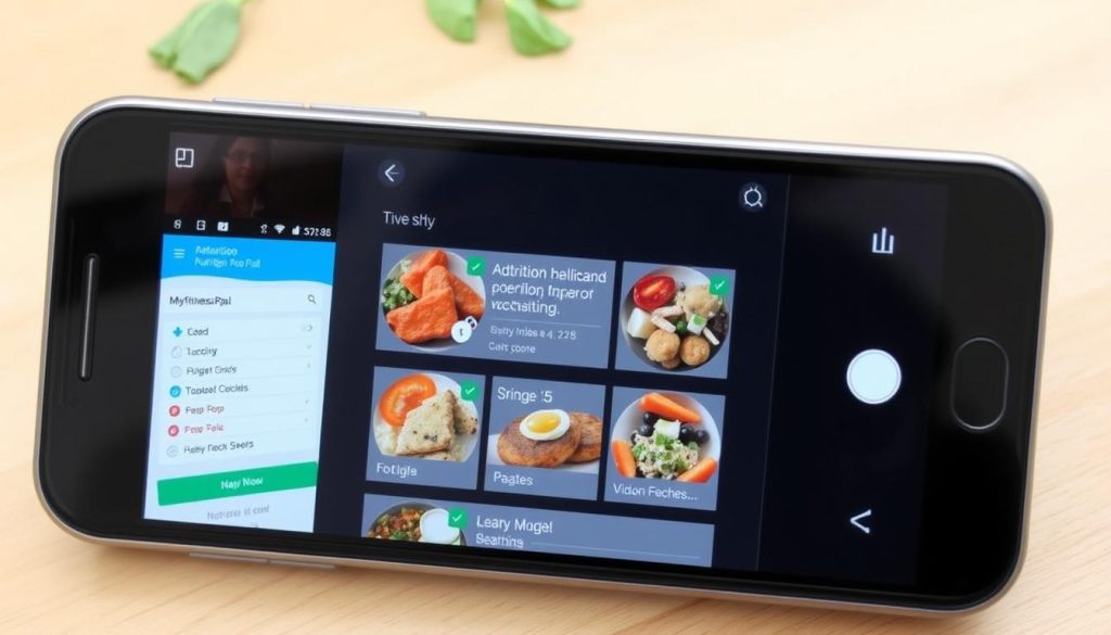 Generate an image of the MyFitnessPal app interface on a mobile device, showing its nutrition tracking features. Generate an image of the MyFitnessPal app interface on a mobile device, showing its nutrition tracking features.