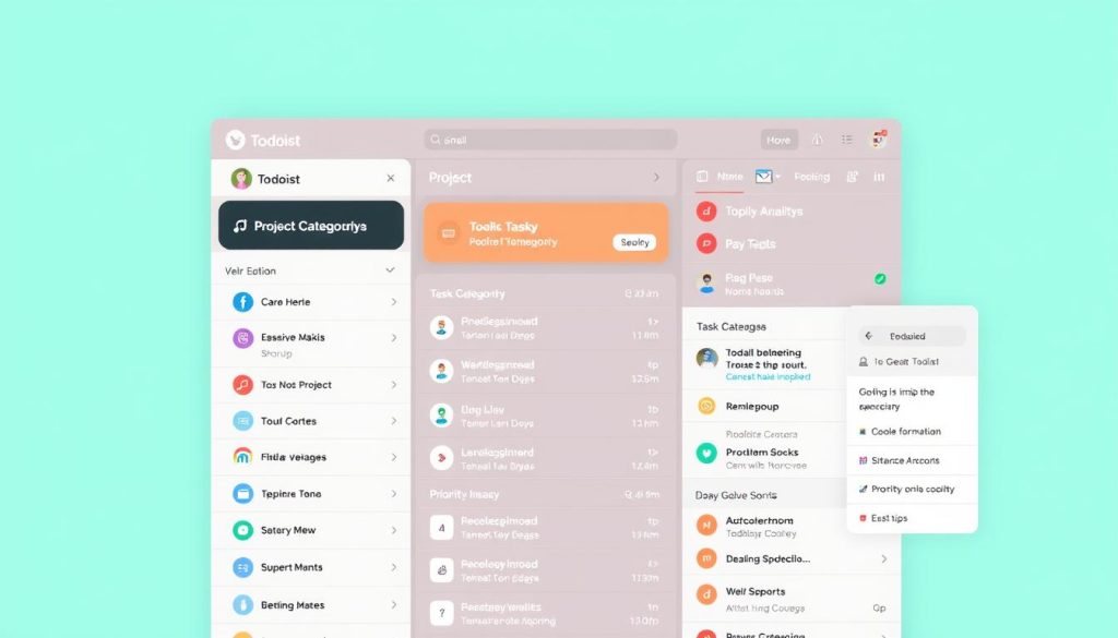 Generate an image of the Todoist app interface showing task organization features. Generate an image of the Todoist app interface showing task organization features.